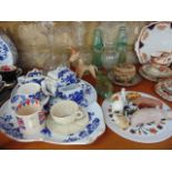 A collection of ceramics and glassware including a 19th century Belleek cup and saucer of shell