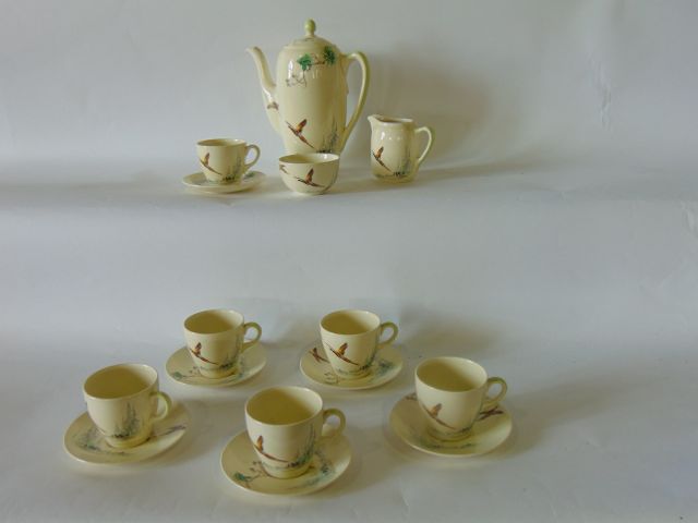 A six place Royal Doulton The Coppice pattern coffee service number D5803 comprising coffee pot,