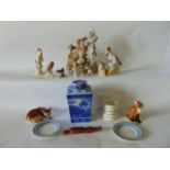 A collection of ceramics including a late 19th century continental bisque group of a young girl