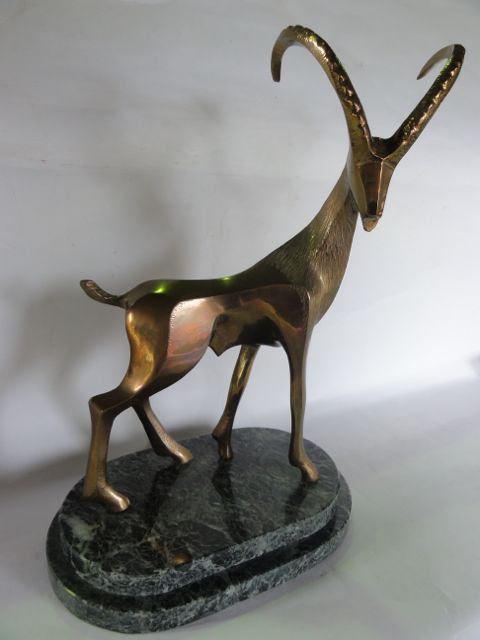 A bronze sculpture by John Mulvey - Alpine Ibex, raised on a stepped flecked marble base, stamped - Image 2 of 3