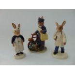 Three Royal Doulton Bunnykins figures - Postman, Doctor Bunnykins DB181 and Nurse Bunnykins DB74