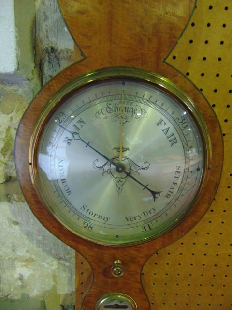 A 19th century satinwood cased wheel barometer with silvered dials and inlay to borders, 99 cm - Image 2 of 2
