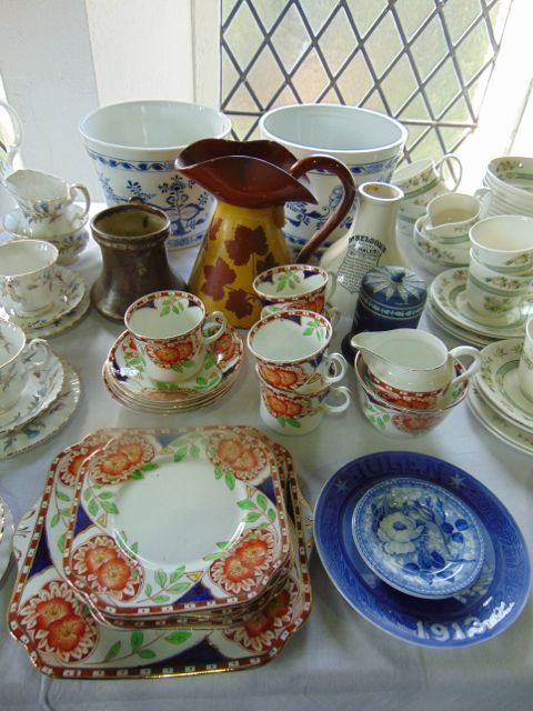 A collection of 19th century and other ceramics including a pair of continental cachepot with blue - Image 2 of 2