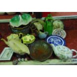 A collection of miscellaneous ceramics including jardiniere with majolica type glaze, art pottery