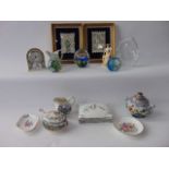 A collection of ceramics and glassware including a Coalport figure of April, a Wedgwood Humming Bird