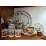 A collection of mainly 19th century ceramics including a set of three 19th century mugs with printed