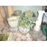 One lot of weathered composition stone garden planters etc of varying size and design with foliate