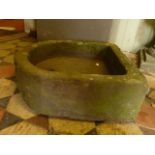 A weathered natural stone D end trough, 46 x 45 cm approximately