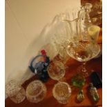 An assortment of glassware to include a Victorian Art Glass posy basket in a pale blue ground with