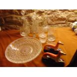 A collection of 19th century and other glassware including a circular pressed glass dish with shaped