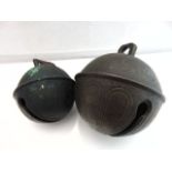 Two 18th century Crobal or Rumbler bells by Robert Wells and Robert Eldridge 11 cm diameter max