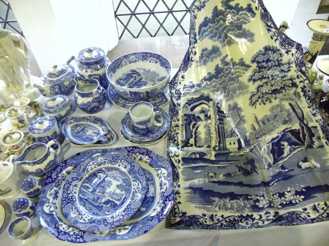 A collection of Copeland Spode blue and white printed Italian pattern wares comprising a circular