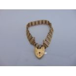 A 9ct gold gate-link bracelet, JAM, with heart-shaped padlock clasp, 14g