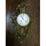 A 19th century Cartel clock in a brass case with convex enamel dial and eight day striking movement