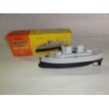 A boxed Sutcliff All Metal Valiant clockwork model battleship, made in England (mast present,