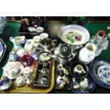 A collection of ceramics and glassware including a 19th century Staffordshire spill vase with