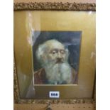 A 19th century watercolour and bodycolour shoulder length study of an elderly bearded man, signed to