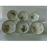 A set of six 19th century Royal Worcester dessert plates with painted decoration of various birds