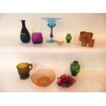 A selection of decorative glasswares to include a Studio Glass vase of simple tapering form with