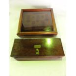 A late 19th/early 20th century mahogany cased partial draughtsmen's set with inset brass panel to
