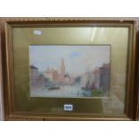A pair of late 19th century watercolours of city scenes both signed J Hinson and inscribed to mounts
