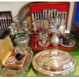 A quantity of plated wares to include a canteen containing a quantity of Kings Pattern  cutlery with