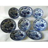 A collection of early 19th century Wedgwood blue and white printed waterlily pattern dinner wares