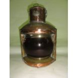 A 19th century copper framed ships port lantern bearing applied copper brass plaque reading - Geo