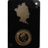 A Tristan da Cunha Gold Portrait Sovereign Proof, 2015, fitted display plaque