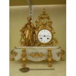 A small 19th century classical mantle clock with alabaster plinth with gilded mounts raised on lions