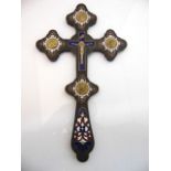 A white metal, gilt and enamelled crucifix, the reverse engraved "Atelierele Institutului Biblic