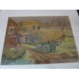 A set of three 1930s and 1940s watercolours showing agricultural scenes and a chalkland landscape,