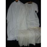 Small selection of Victorian and Edwardian white cotton gowns, bonnet and other pieces