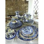 A collection of blue and white printed Aquila pattern wares comprising two graduated jugs, a bowl of