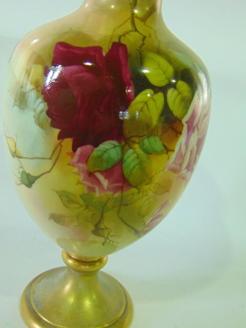 A Grainger Royal Worcester blush ivory vase of urn shaped form with painted pink rose decoration - Image 2 of 3