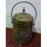 A 19th century Dutch peat pail, principally in copper of tapering cylindrical form with brass