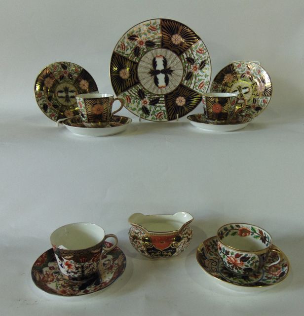 A collection of 19th century Imari pattern tea wares with painted and gilded floral and wheatear