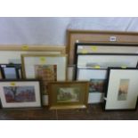 A quantity of pictures and prints including a pair of small watercolours of  Venetian scenes,