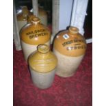 Two small vintage stoneware jars and a flagon, two with printed merchants mark for The Stroud