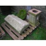 A weathered granite lintel or window ledge/sill, 97cm long x 46 cm wide approximately, a small