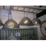 Three Musco contemporary industrial hanging ceiling lights with domed shades 58 cm in diameter