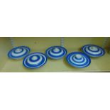 Five T G Green blue and white banded Cornishware tureens and covers of circular form with dished