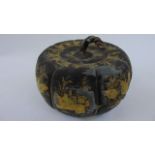 A 19th century Chinese export pewter caddy in the form of a pomegranate with gilded chinoiserie