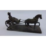 Small 19th century spelter group of a traveller with horse and trap, 40 cm length