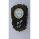 A small 19th century wall clock with papier-mâché casework inlaid with mother-of-pearl enclosing