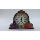 A contemporary mosaic cased clock by Erica Bibbings with Mary Rose Young decoration, stamped