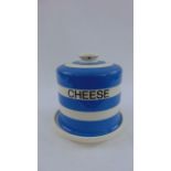 A T G Green style blue and white banded cheese dome and cover