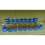 A collection of T G Green Cornish blue and white banded ware comprising eight tumblers, two egg cups