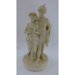 A Parianware group - romantic couple impressed to reverse W R Kirk, 33 cm high