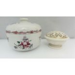 A porcelain bowl and cover with floral spray detail and a pot-pourri with gothic period cover